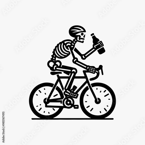 Motion-filled skeleton cyclist pedaling detailed bicycle with exposed mechanics fitness vector symbol