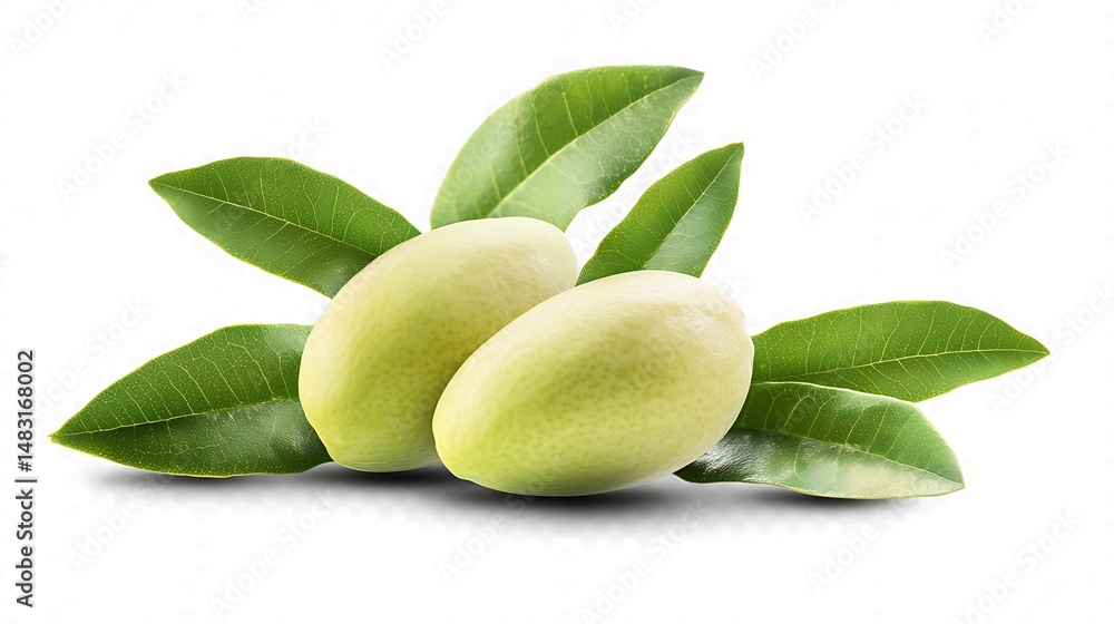 custom made wallpaper toronto digitalRaw green almonds with vibrant leaves, perfect for showcasing healthy food ingredients in modern design image