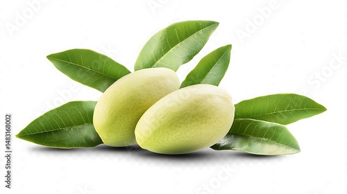 Wallpaper Mural Raw green almonds with vibrant leaves, perfect for showcasing healthy food ingredients in modern design image Torontodigital.ca