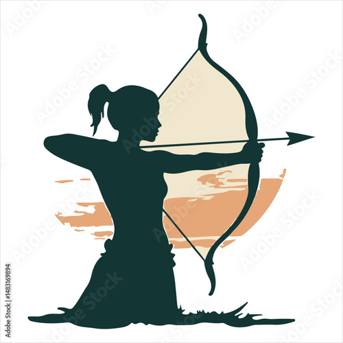 An athlete competes in archery shooting competitions.  The horse pulls away from the cu