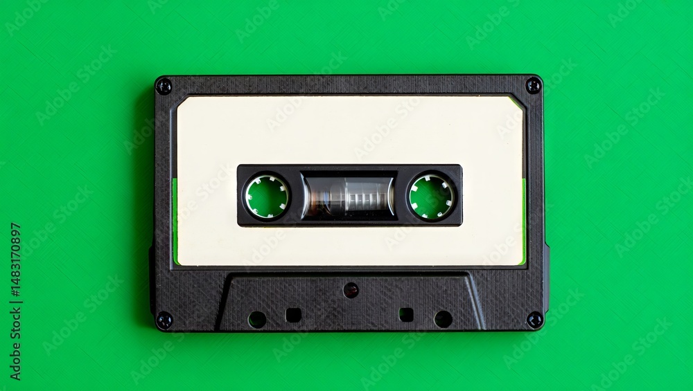 Obraz premium Vintage audio cassette on bright green background for music and retro designs