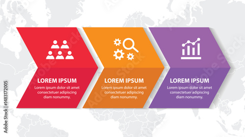 3 steps infographic template with 3 options. Flowchart that can be used for business report, data visualization and presentation. Timeline infographic elements vector illustration.
