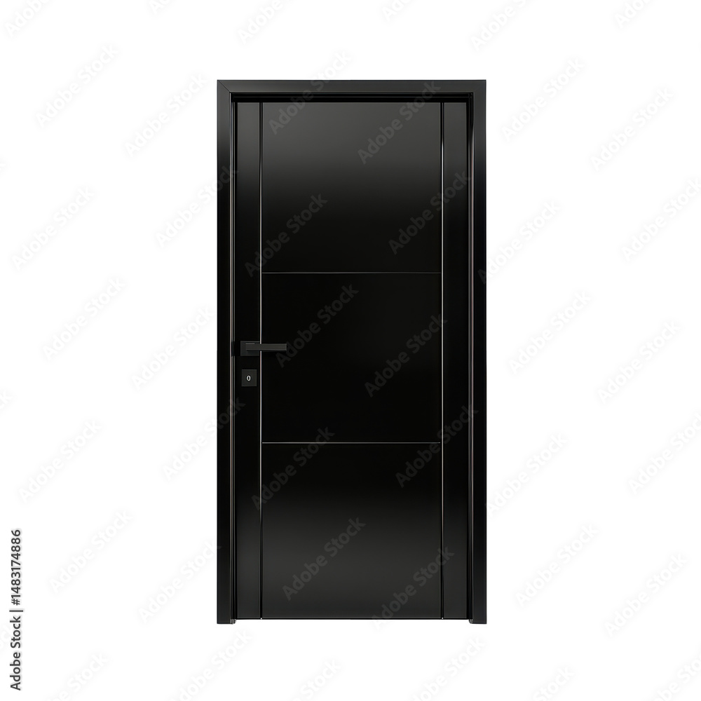 Matte black modern door with slim vertical handle, sleek flat panel, minimalist design, no frame, luxury feel, on transparent background Matte black modern door with slim vertical handle, sleek flat panel, minimalist design, no frame, luxury feel, on transparent background