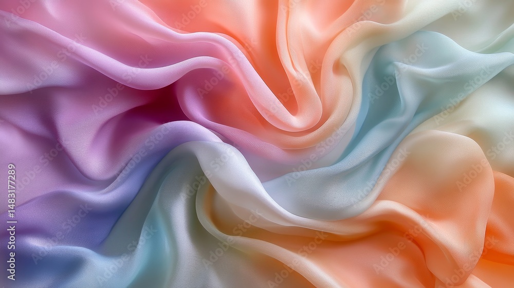 Obraz premium Colorful, flowing fabric texture in pastel hues.