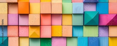 Colorful Cubes of Delight: A vibrant and artistic assortment of wooden cubes arranged in a textured pattern, each displaying a unique hue.