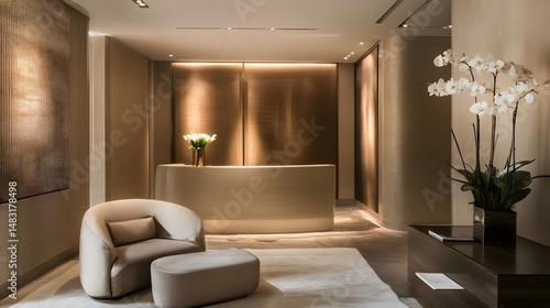 Wallpaper Mural Reception area of modern beauty lounge with neutral tones Torontodigital.ca