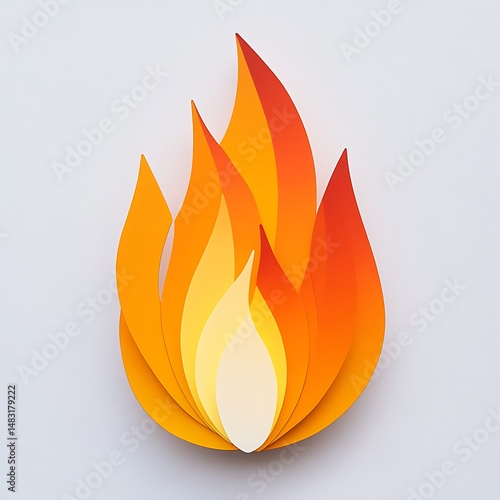 Minimalist orange and yellow paper flame art, symbolizing warmth, energy, and creative inspiration on a clean light background.
