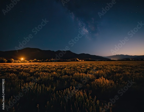 Starry Night Sky Above Mountain Range. The night sky is filled with countless stars shining above a majestic mountain range. The peaks of the mountains are silhouetted against the dark sky.