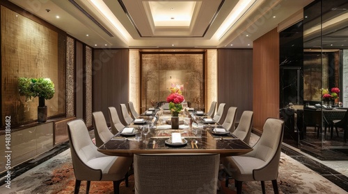 Elegant private dining room with table settings.