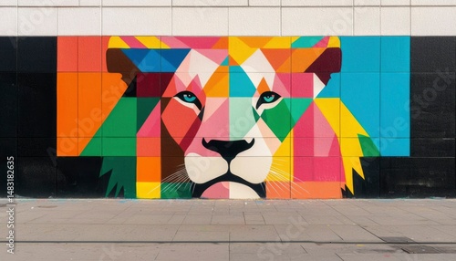 Colorful lion mural