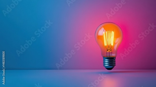 Illuminated lightbulb glows brightly against vibrant backdrop