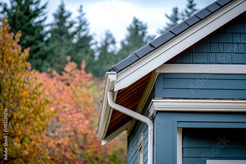 Gutter replacement as part of exterior home renovation in autumn Generative AI