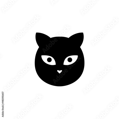 Black kitten kitty face head icon. Cute cartoon funny character. Vector illustration 