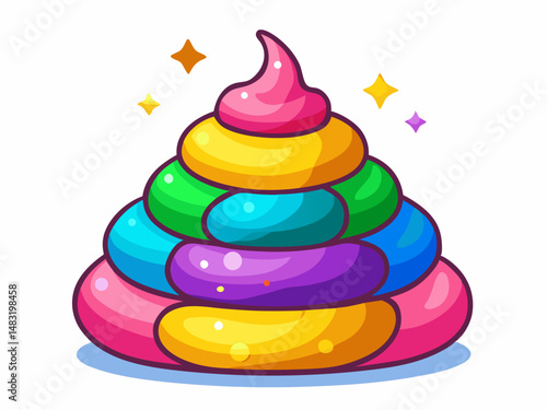 Rainbow Colored Cartoon Poop with Glitter and Swirl
