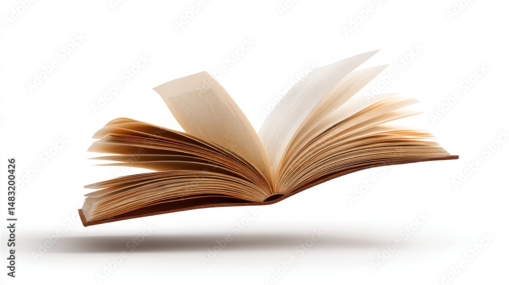 Fototapeta premium Open book, pages spread wide, floating in the air