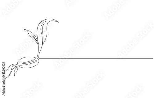 continuous line drawing representing a growing plant with leaves