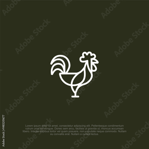 Artistic minimalist rooster emblem design with subtle curves, against a dark background, creates a modern aesthetic suitable for various branding and design endeavors