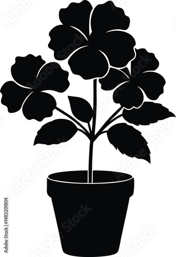 Silhouette vector of potted hibiscus flower plant.