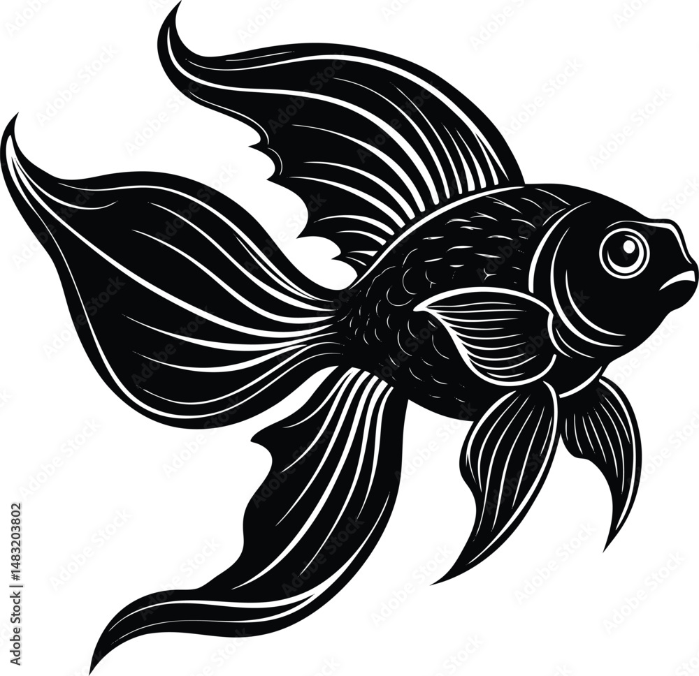 Goldfish Silhouette With Flowing Fins Goldfish Silhouette With Flowing Fins