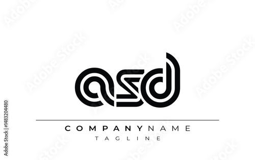 ASD Creative Unique Modern Letter Logo Design. Stylized logo featuring a unique letter design, presenting abstract minimalist aesthetics and modern appeal.