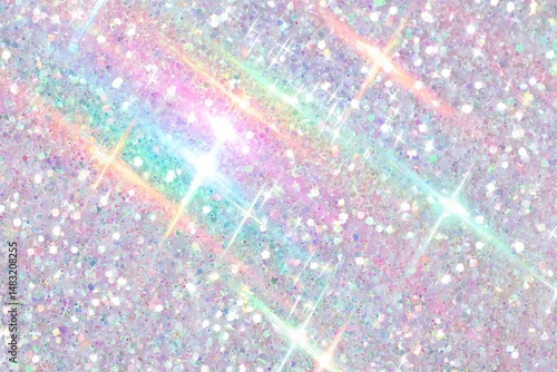 Dazzling iridescent glitter background with rainbow hues and sparkling highlights for a magical effect