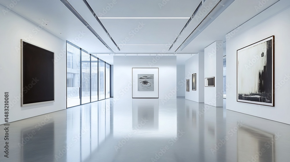 Modern Minimalist Gallery: Serene Abstract Paintings and Sleek Architecture Modern Minimalist Gallery: Serene Abstract Paintings and Sleek Architecture