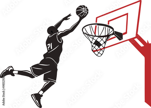 Dynamic Basketball Player Dunking with Red Hoop Vector Illustration