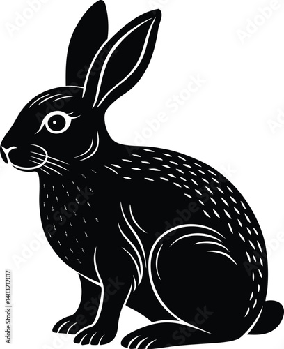 Rabbit Silhouette Sitting With Ears Upright