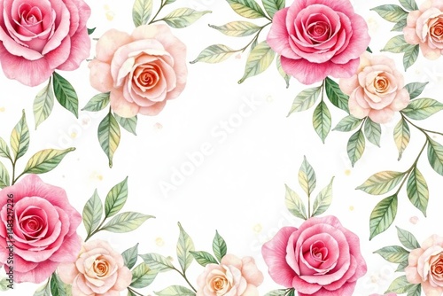 Delicate watercolor roses & leaves, repeating pattern , vintage, pretty
