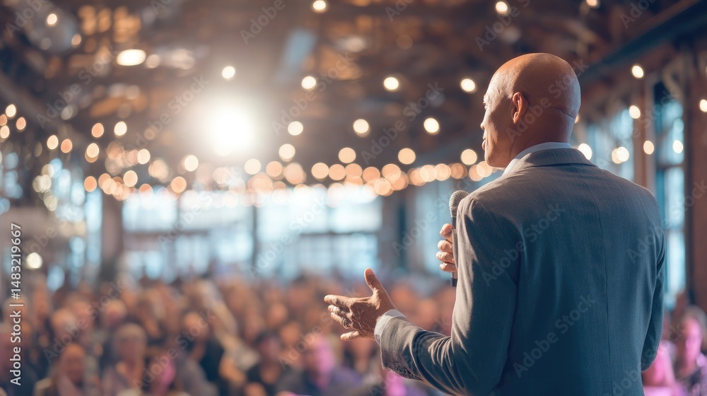 Naklejka premium Speaker addressing large audience
