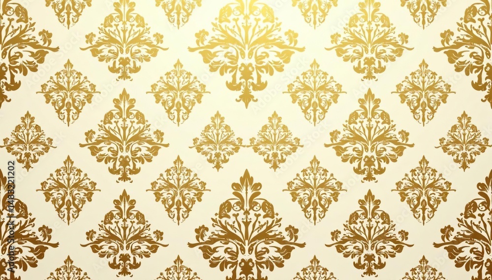 Intricate floral damask pattern in elegant gold and cream , texture, illustration Intricate floral damask pattern in elegant gold and cream , texture, illustration