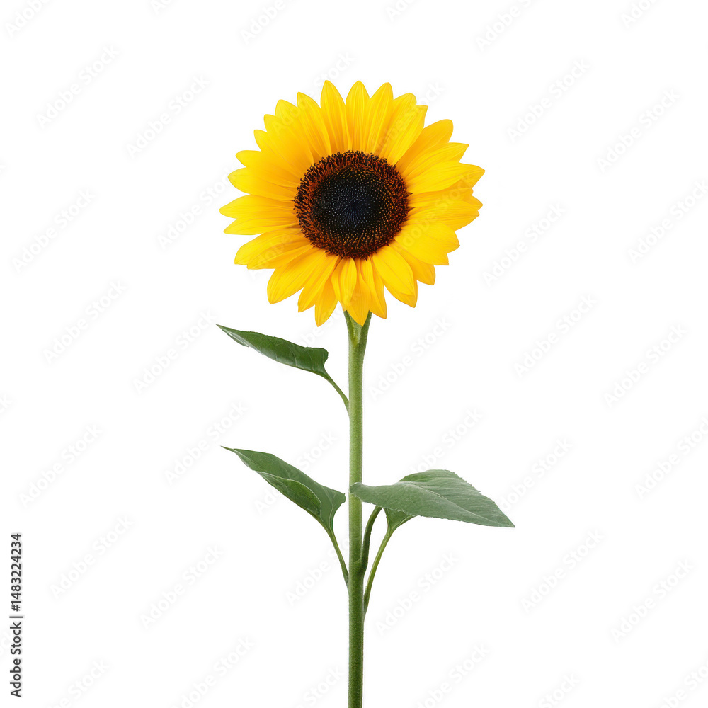 Fototapeta premium Vibrant sunflower with bright yellow petals and dark center stands tall against transparency background, showcasing its natural beauty and simplicity
