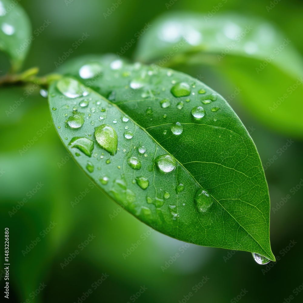 Raindrops clinging to fresh green leaves nature lush environment macro view natural beauty Raindrops clinging to fresh green leaves nature lush environment macro view natural beauty