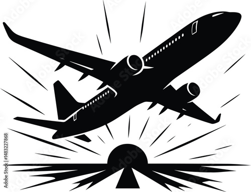 Flying plane vector silhouette illustration isolated on a white background