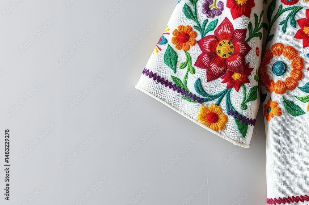 Vibrant Mexican Embroidered Fabric Vibrant Mexican Embroidered Fabric