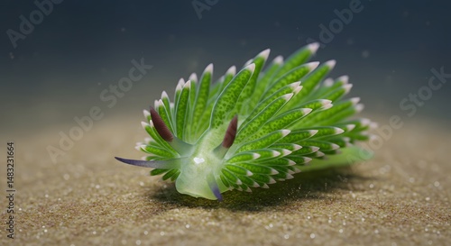 Sea Slug on Sand Tiny Green Leaf Sheep Nudibranch