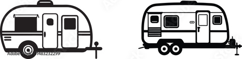 Set of Camping trailers silhouette on a white background