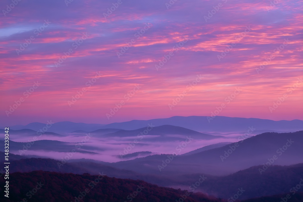 Fototapeta premium Pink purple calm ocean sunset with aesthetic design