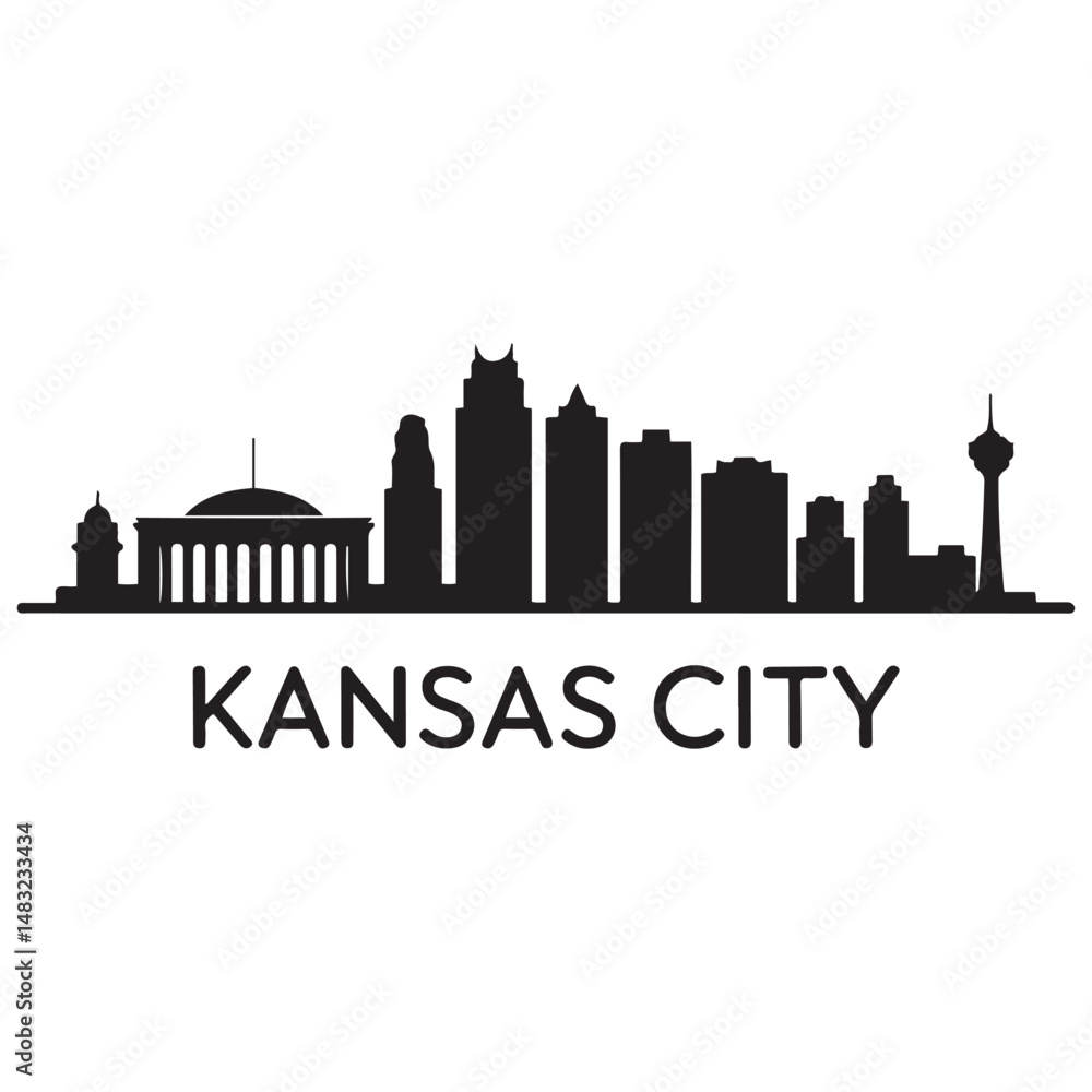 Fototapeta premium Kansas City skyline silhouette. Black Kansas City city design Vector black silhouette. with white background