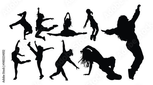 Street Dance Silhouettes Vector – Female Dancer Poses Clipart for Choreography Art
