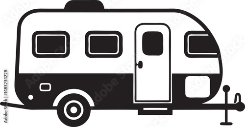 Set of Camping trailers silhouette on a white background