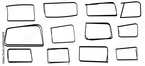 Set of hand drawn rectangles and squares vector in various styles isolated on transparent background, illustration, rectangle, square, doodle