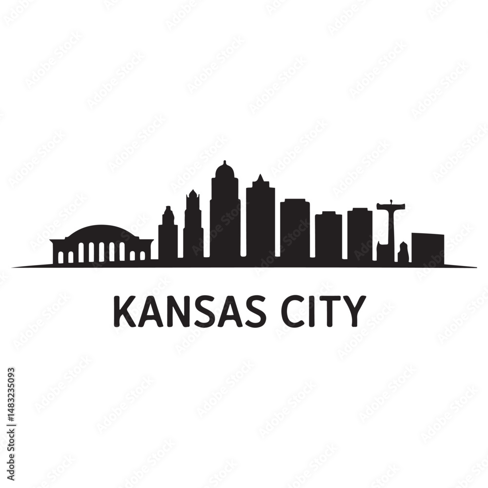 Fototapeta premium Kansas City skyline silhouette. Black Kansas City city design Vector black silhouette. with white background