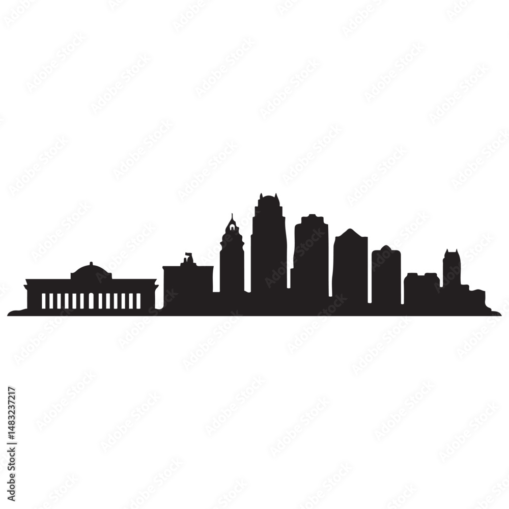 Naklejka premium Kansas City skyline silhouette. Black Kansas City city design Vector black silhouette. with white background