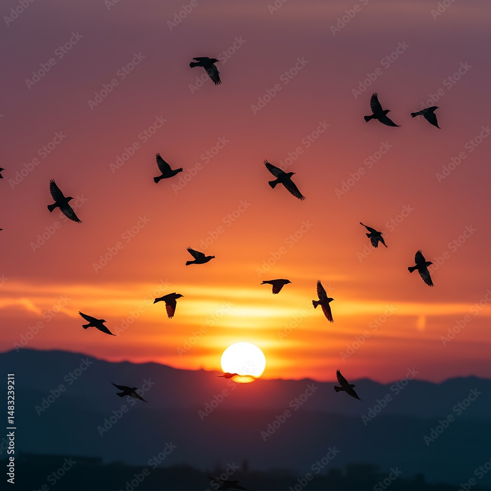 Fototapeta premium Crimson Chorus at Dusk AI Generated