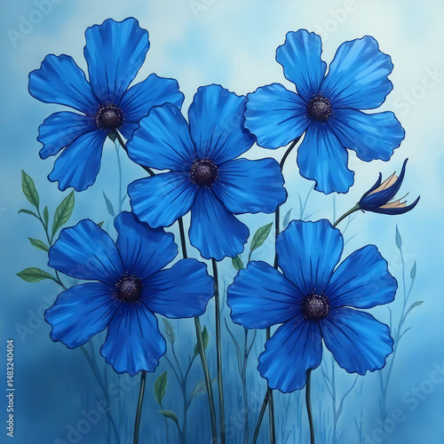 Wallpaper Mural Sapphire Blue Flowers - AI Generated Torontodigital.ca