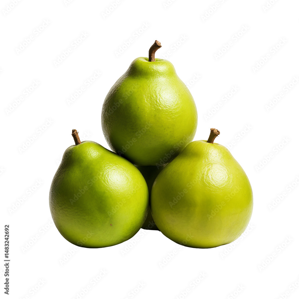 A group of three green pears sitting on top of each other A group of three green pears sitting on top of each other