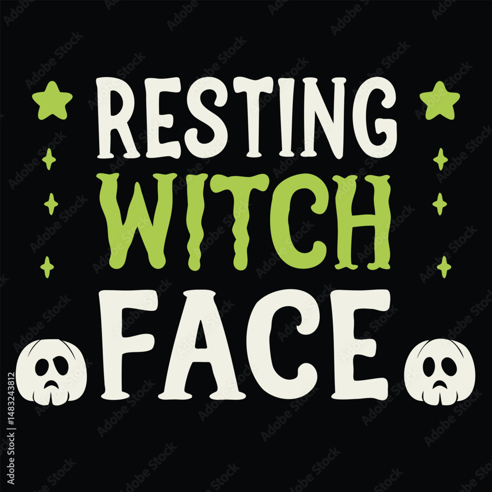 Naklejka premium Resting Witch Face with Skulls