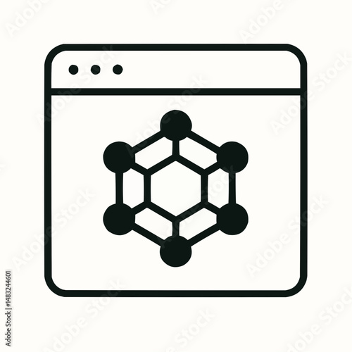 Minimalistic app window icon with a decentralized blockchain node symbol inside.