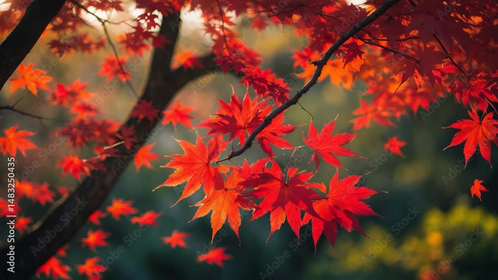 Autumn hues of trees showcasing red maple leaves bathed in warm sunlight amidst summer. Autumn hues of trees showcasing red maple leaves bathed in warm sunlight amidst summer.